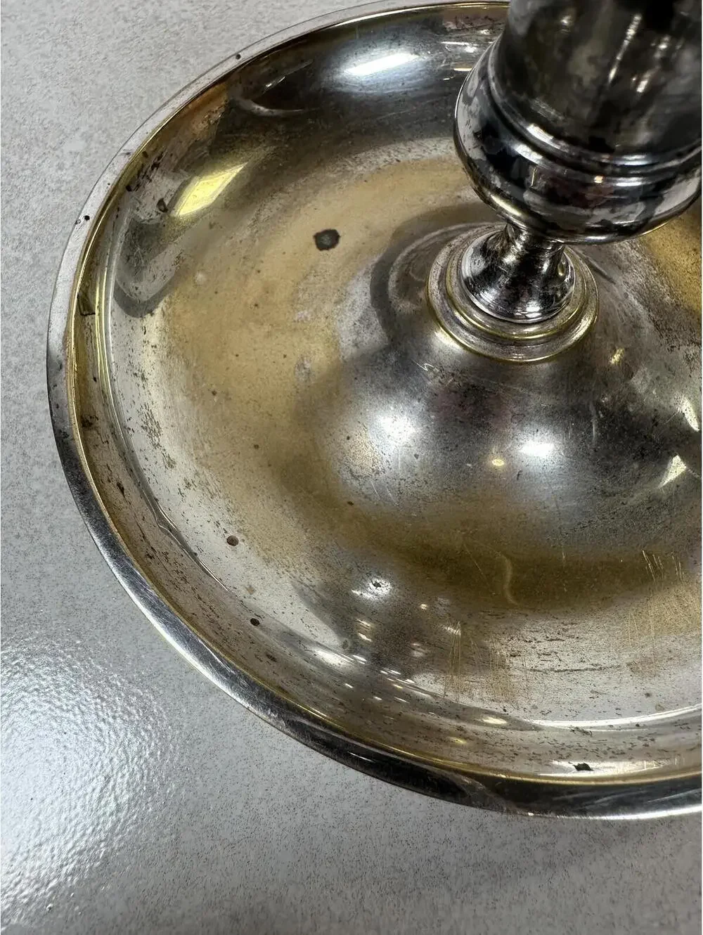 Antique Silver Chamberstick Candle Holder 1800s Finger Loop Colonial Style